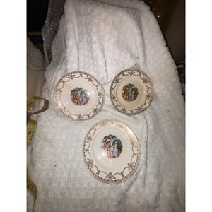 Vintage Stetson China 22KT Gold Colonial Couple 6 Inch Plates Set of 3